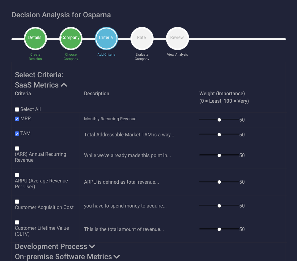 Decision Analysis Criteria